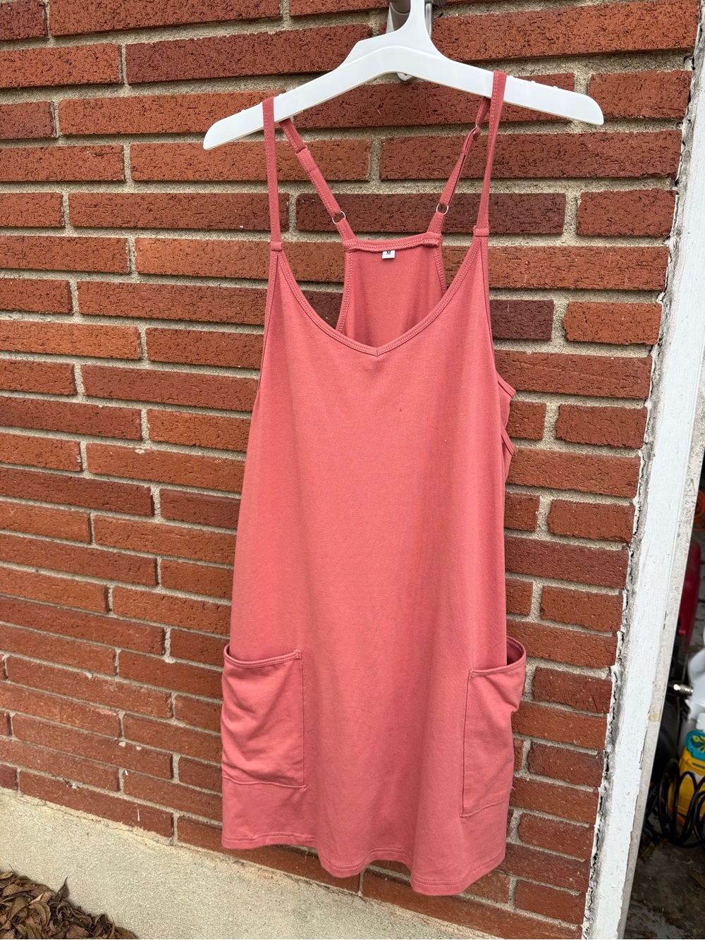 Amazon Coral Pink Spaghetti-Strap Mini Dress with Front Pockets